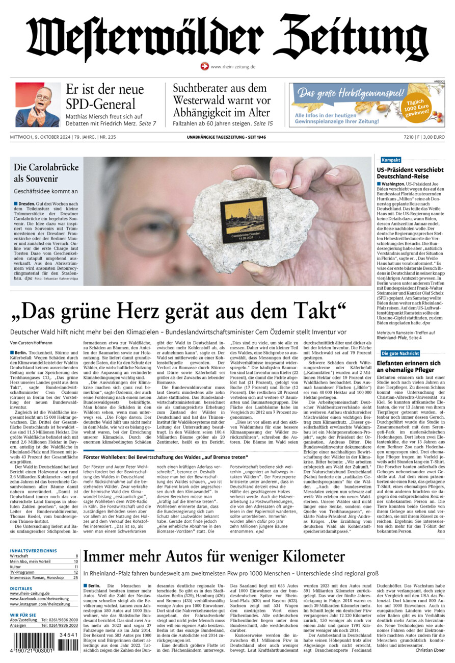 Westerwälder Zeitung vom Mittwoch, 09.10.2024