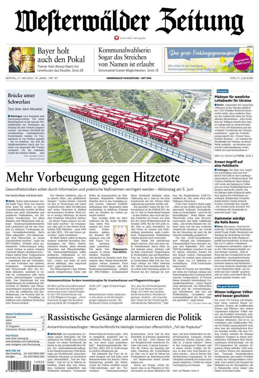 Westerwälder Zeitung vom Montag, 27.05.2024
