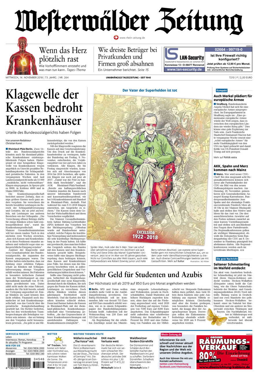 Westerwälder Zeitung vom Mittwoch, 14.11.2018