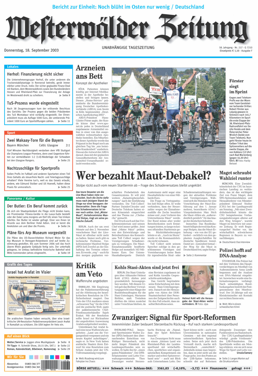 Westerwälder Zeitung vom Donnerstag, 18.09.2003
