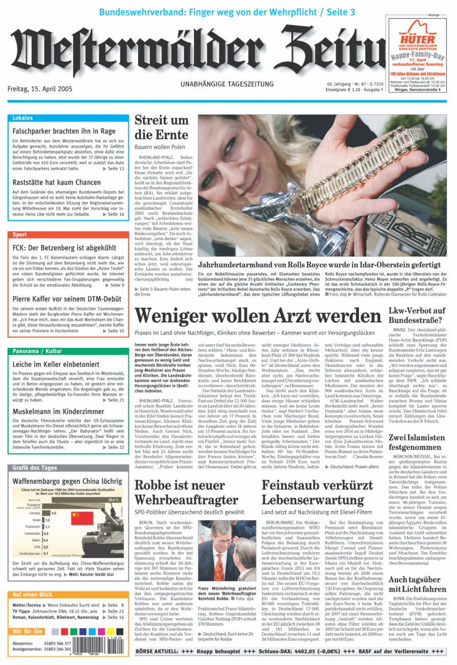 Westerwälder Zeitung vom Freitag, 15.04.2005