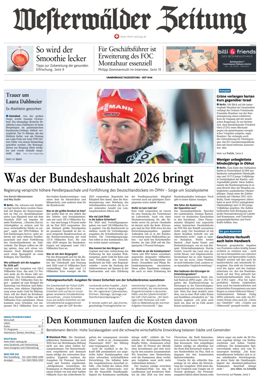 Westerwälder Zeitung vom Donnerstag, 31.07.2025
