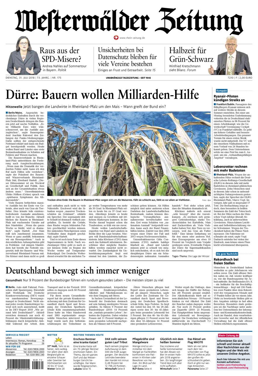 Westerwälder Zeitung vom Dienstag, 31.07.2018