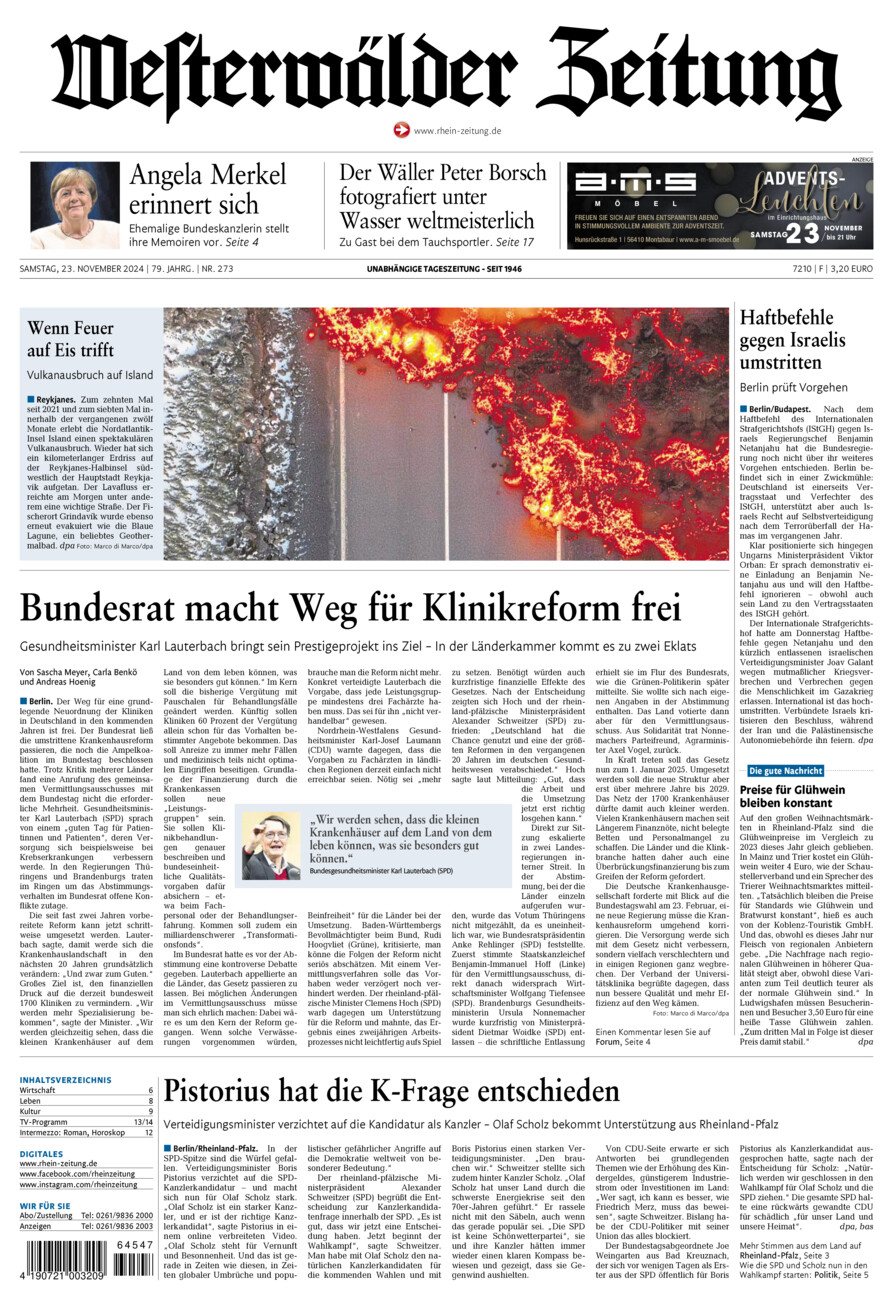 Westerwälder Zeitung vom Samstag, 23.11.2024