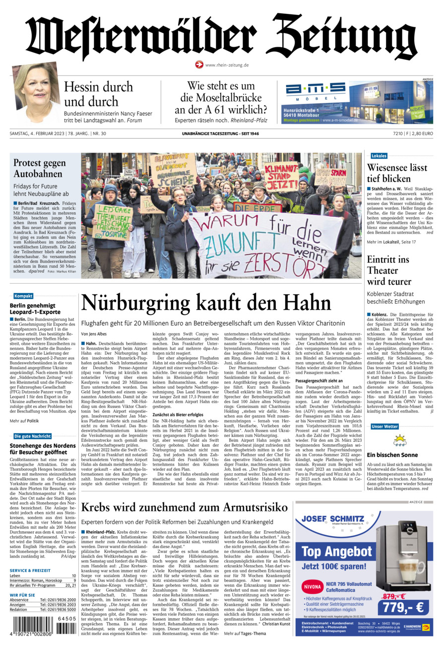 Westerwälder Zeitung vom Samstag, 04.02.2023