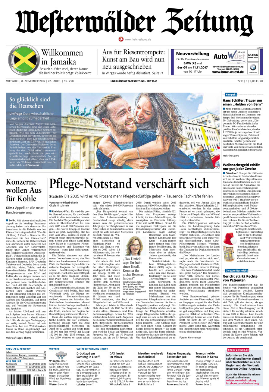 Westerwälder Zeitung vom Mittwoch, 08.11.2017
