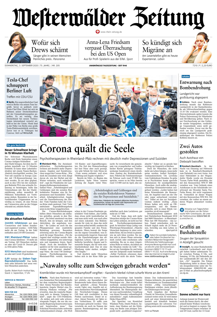 Westerwälder Zeitung vom Donnerstag, 03.09.2020