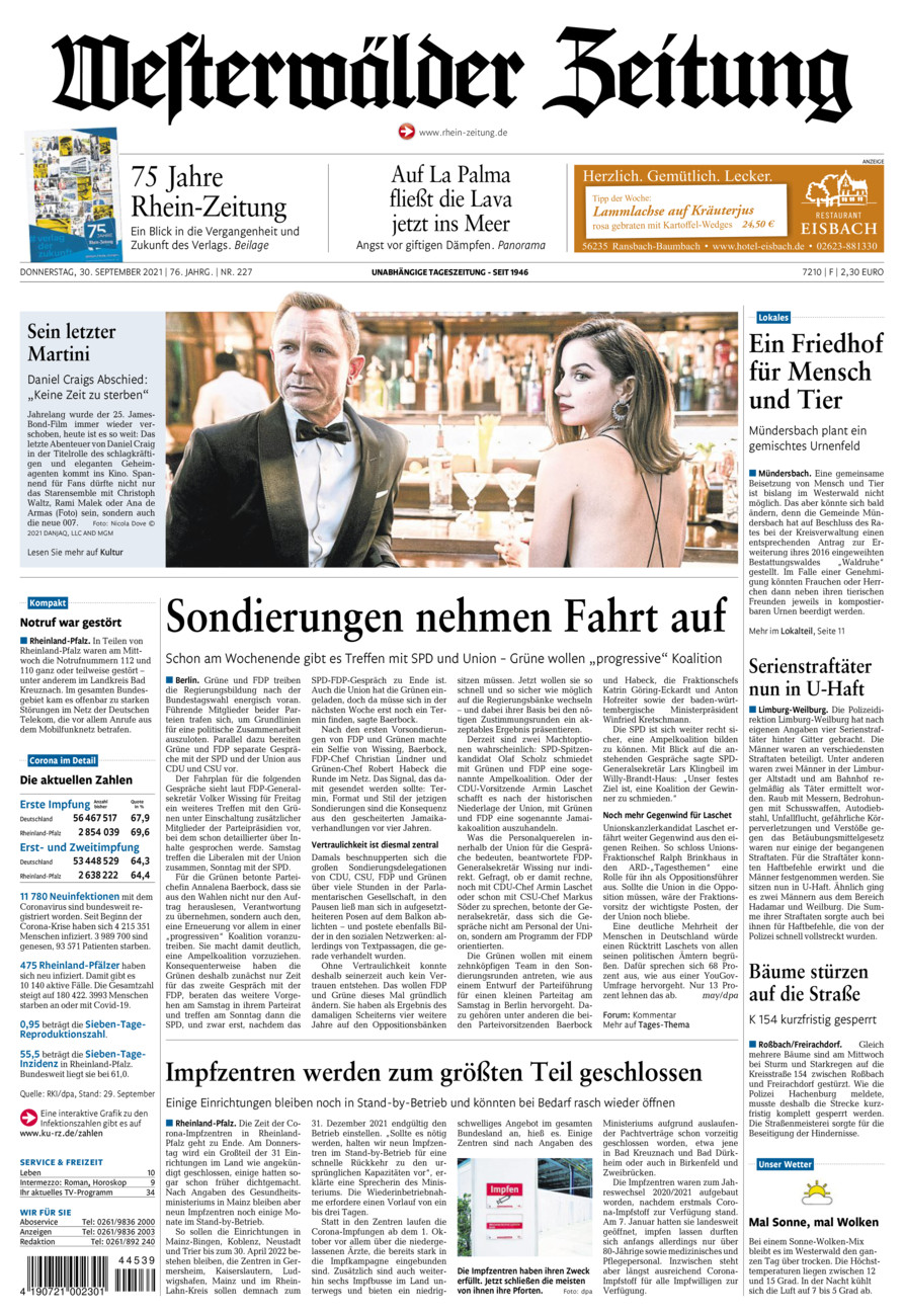 Westerwälder Zeitung vom Donnerstag, 30.09.2021