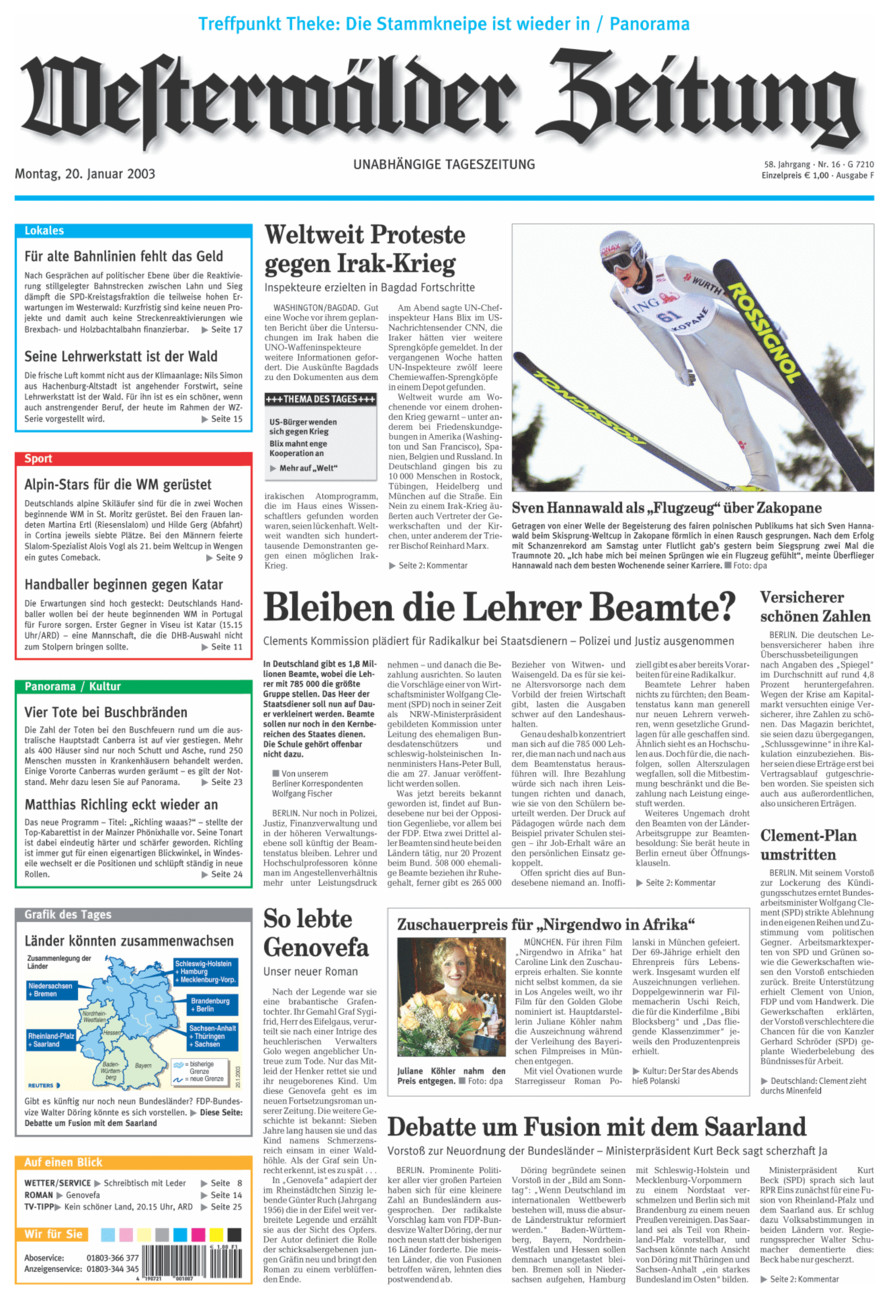 Westerwälder Zeitung vom Montag, 20.01.2003