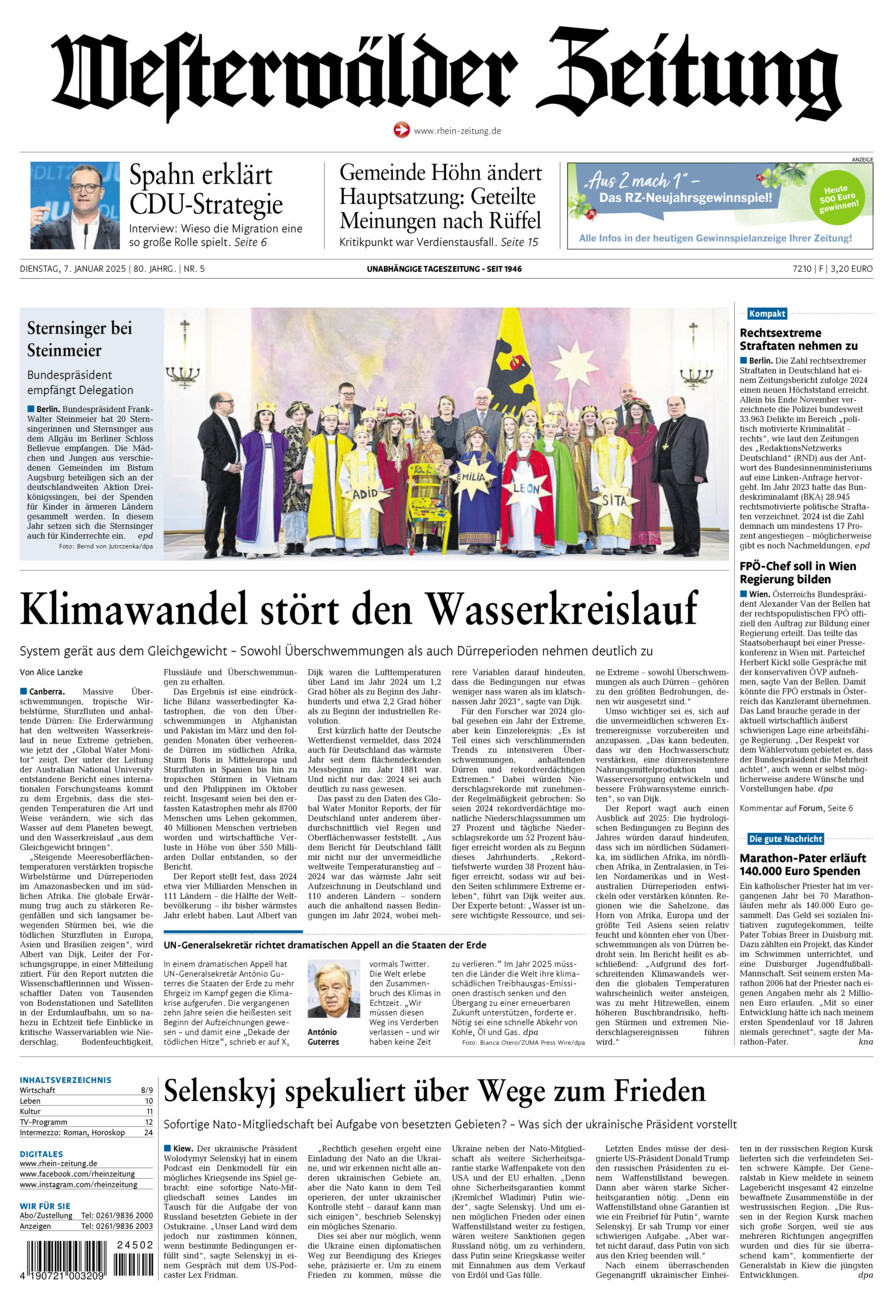 Westerwälder Zeitung vom Dienstag, 07.01.2025