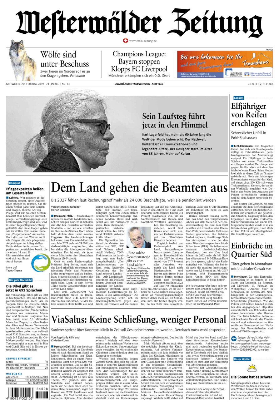 Westerwälder Zeitung vom Mittwoch, 20.02.2019