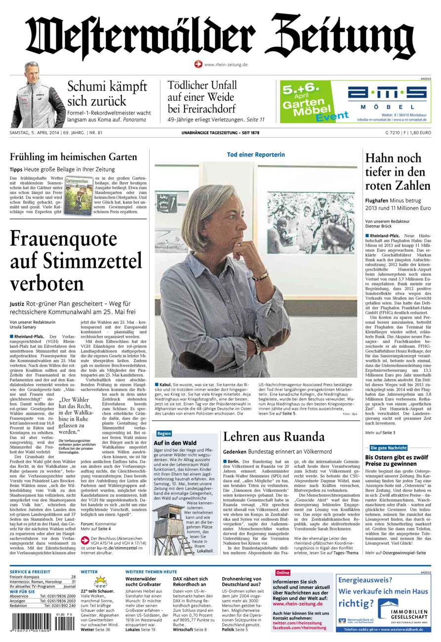 Westerwälder Zeitung vom Samstag, 05.04.2014
