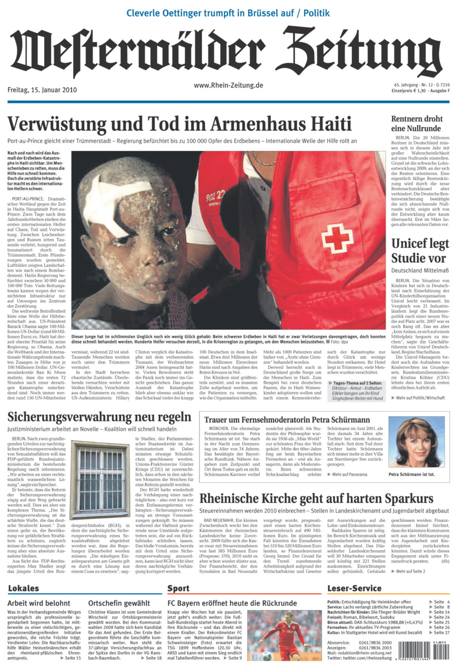 Westerwälder Zeitung vom Freitag, 15.01.2010