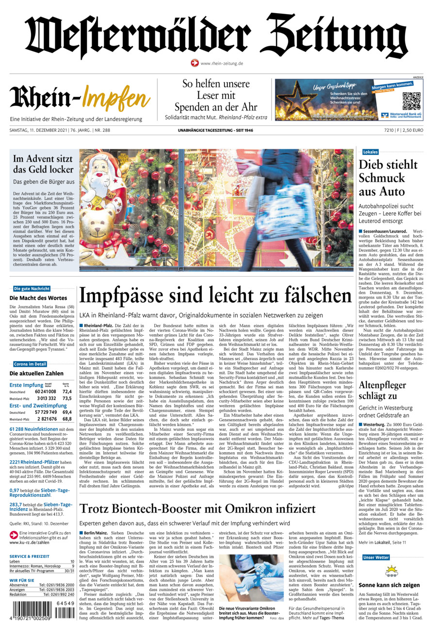 Westerwälder Zeitung vom Samstag, 11.12.2021