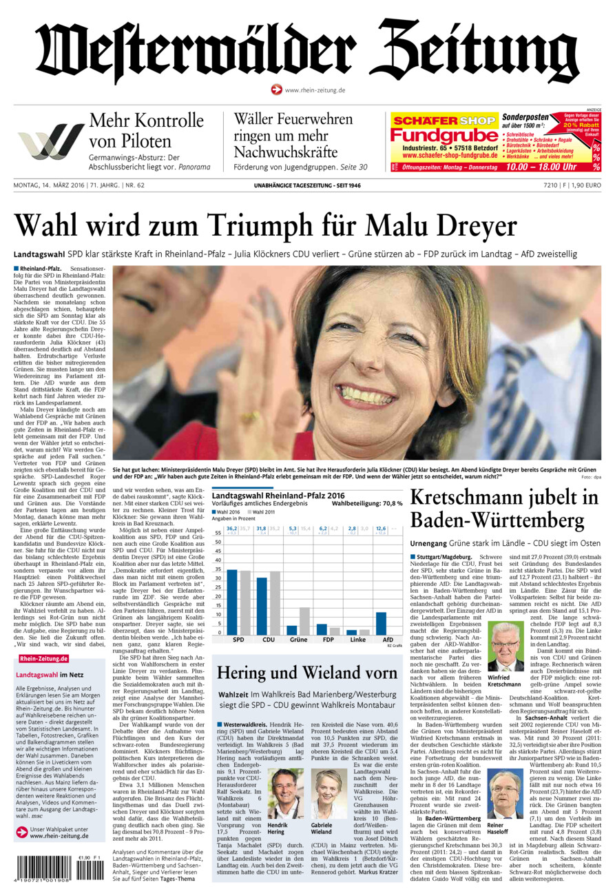 Westerwälder Zeitung vom Montag, 14.03.2016