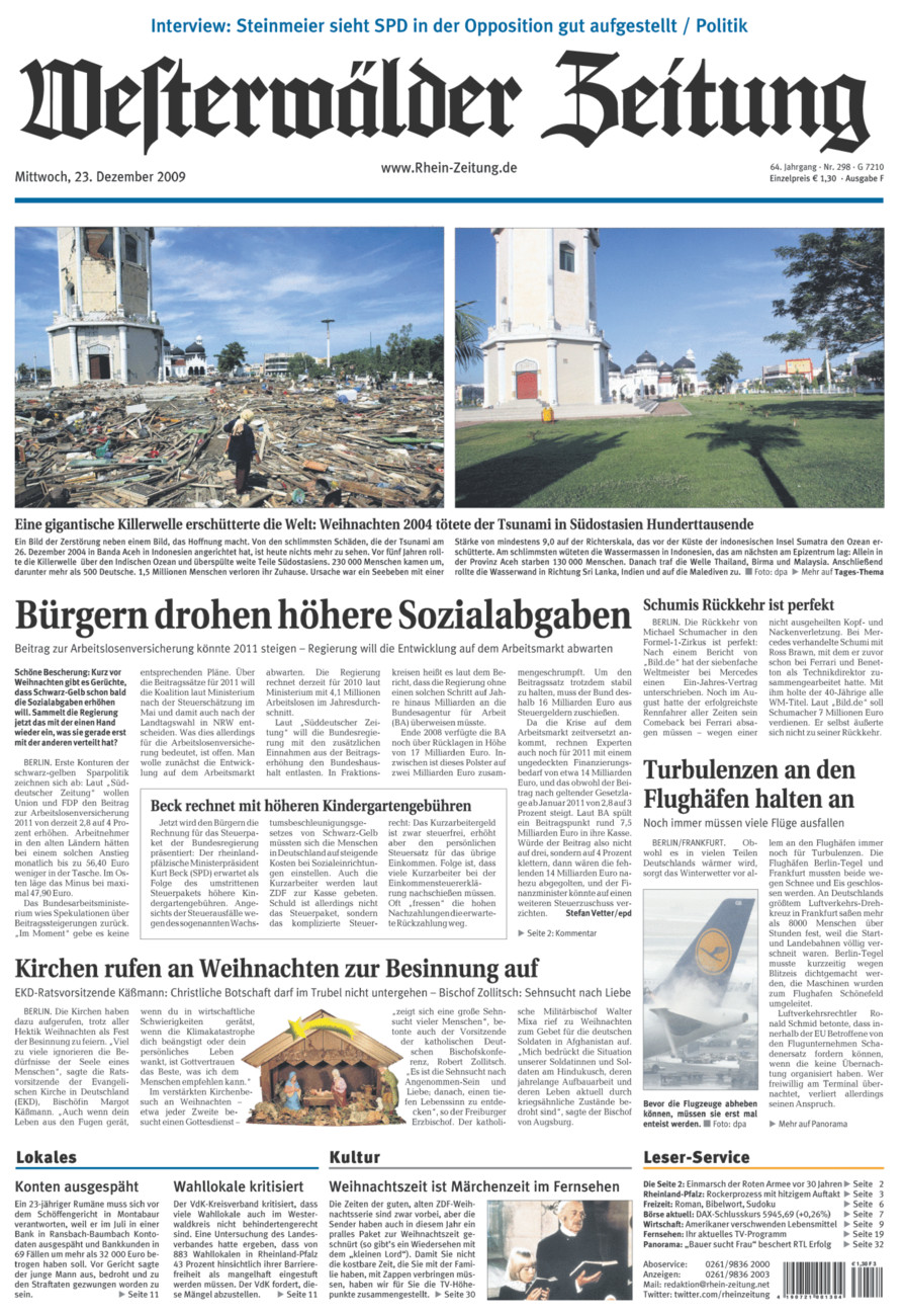 Westerwälder Zeitung vom Mittwoch, 23.12.2009