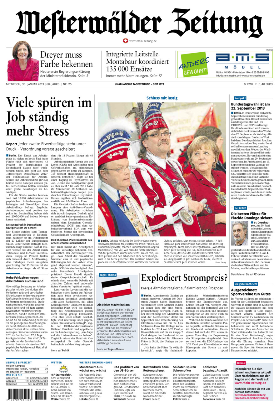 Westerwälder Zeitung vom Mittwoch, 30.01.2013