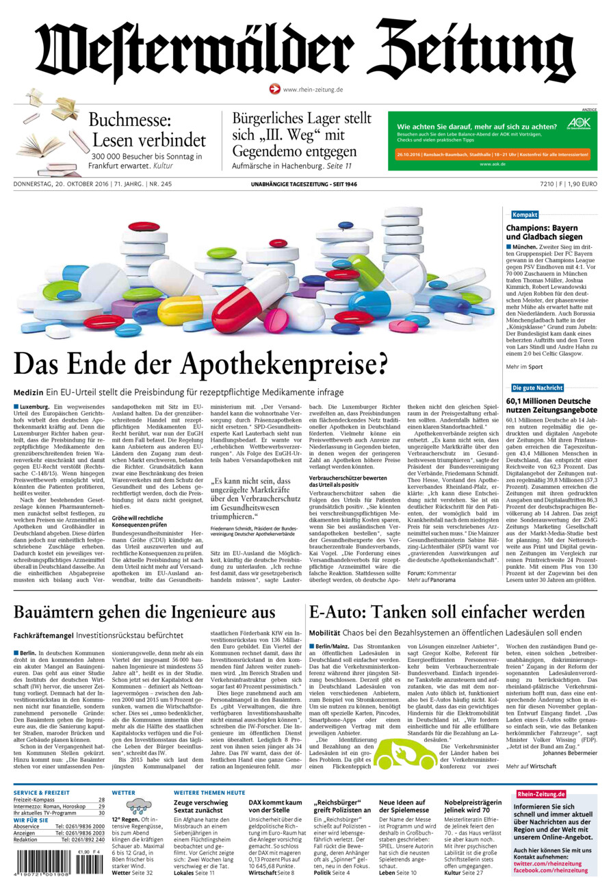 Westerwälder Zeitung vom Donnerstag, 20.10.2016