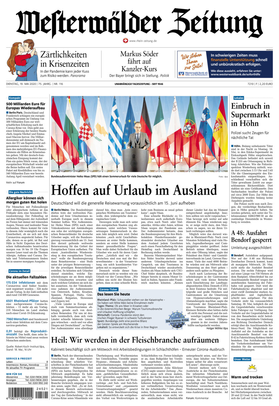 Westerwälder Zeitung vom Dienstag, 19.05.2020
