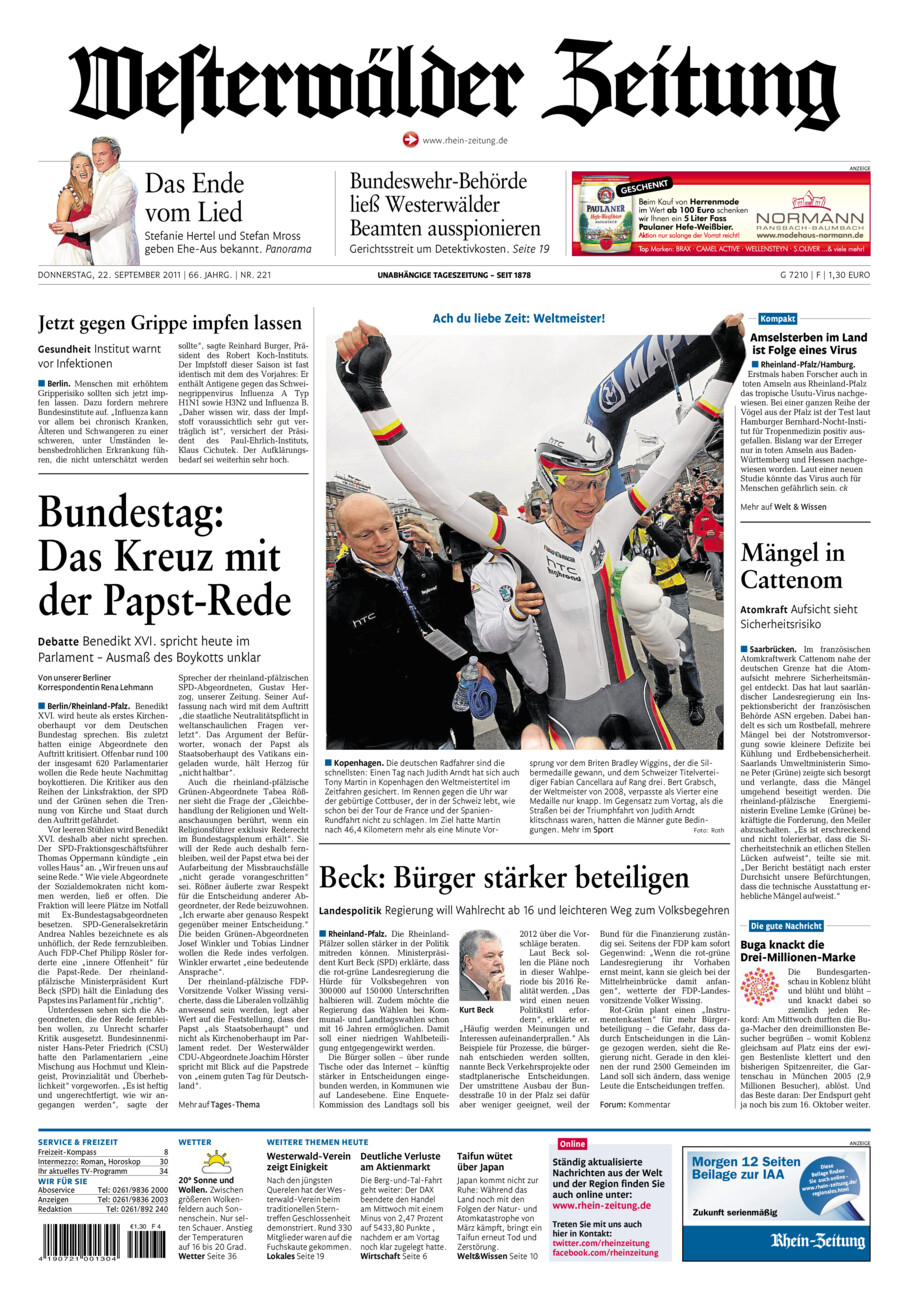 Westerwälder Zeitung vom Donnerstag, 22.09.2011