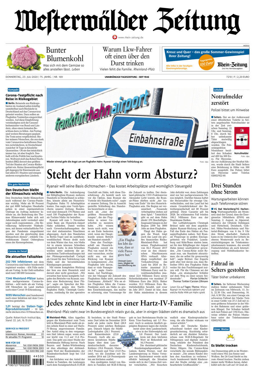 Westerwälder Zeitung vom Donnerstag, 23.07.2020