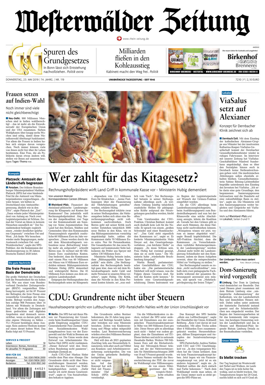 Westerwälder Zeitung vom Donnerstag, 23.05.2019