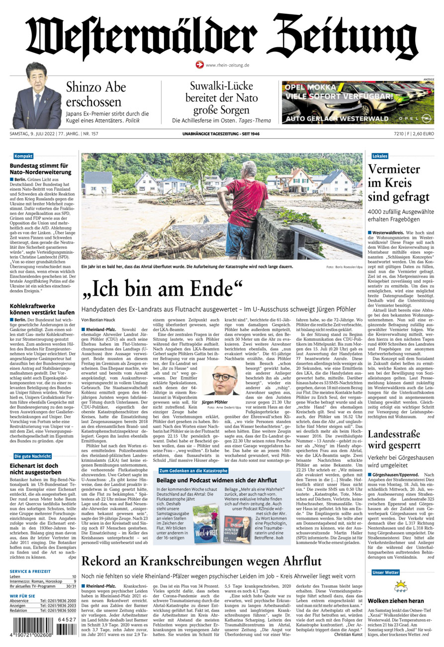 Westerwälder Zeitung vom Samstag, 09.07.2022