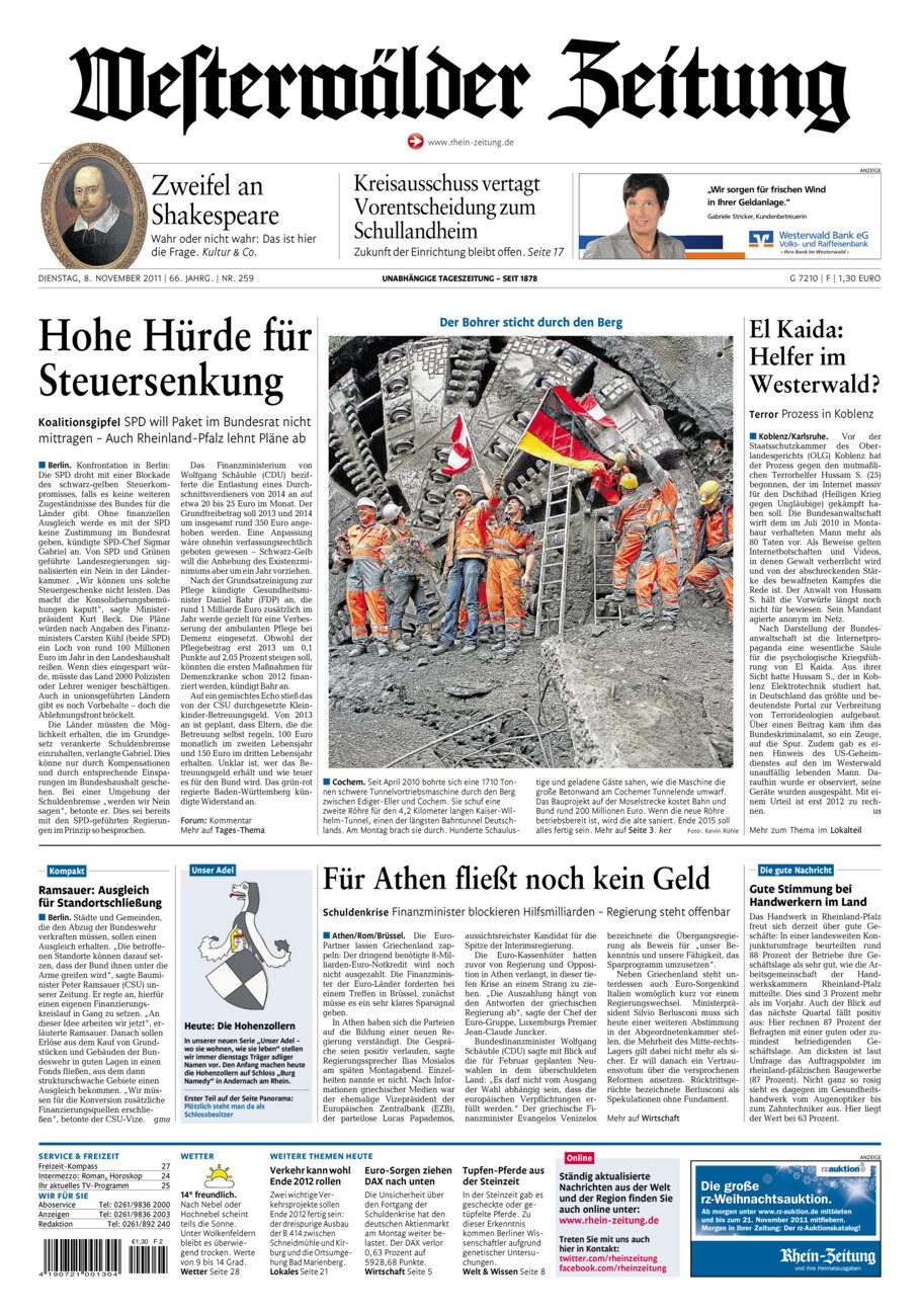 Westerwälder Zeitung vom Dienstag, 08.11.2011