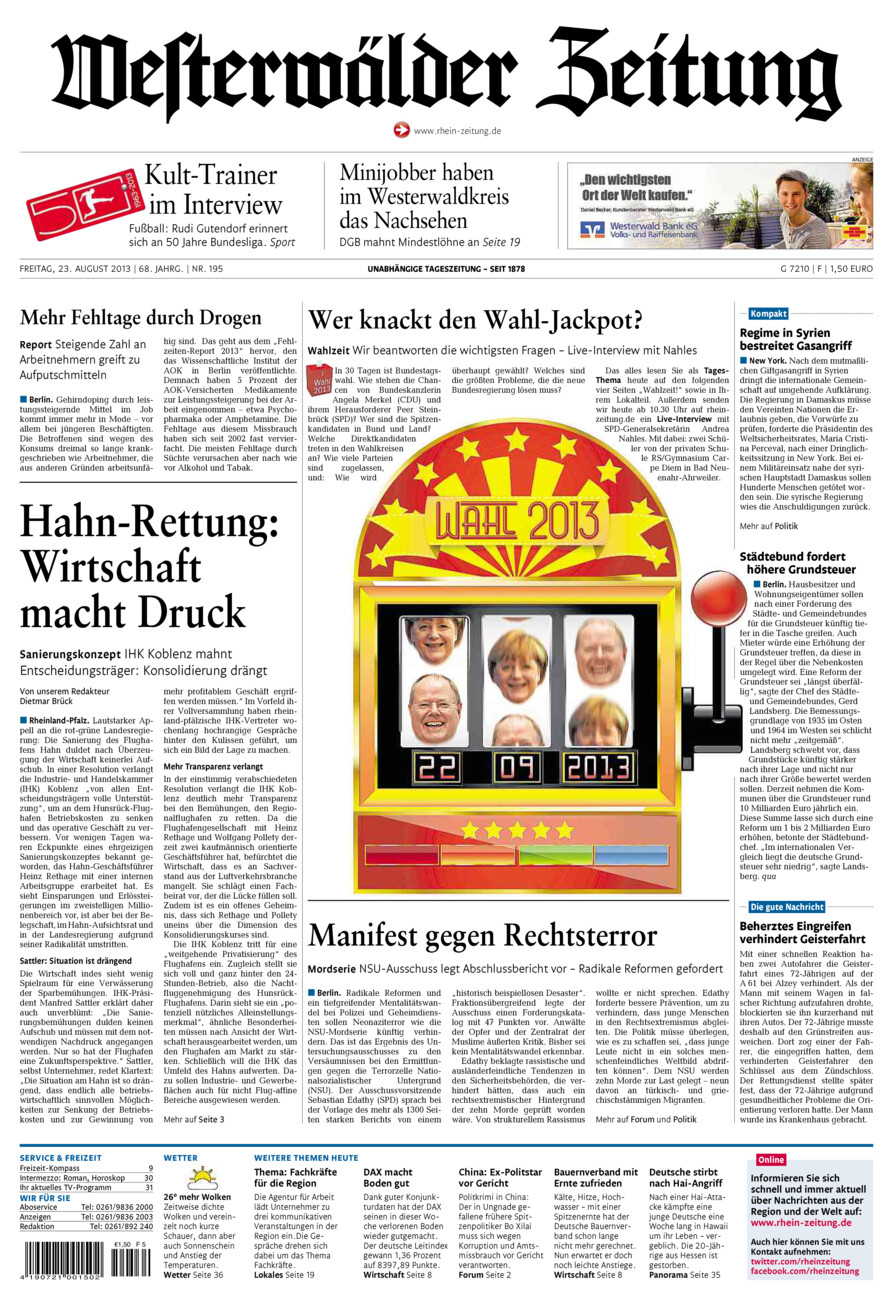 Westerwälder Zeitung vom Freitag, 23.08.2013
