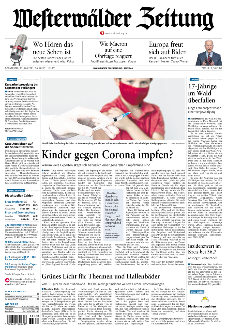 Westerwälder Zeitung vom Donnerstag, 10.06.2021