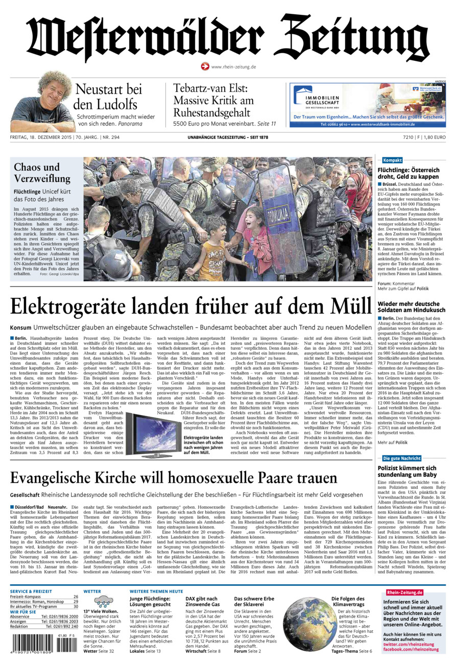 Westerwälder Zeitung vom Freitag, 18.12.2015