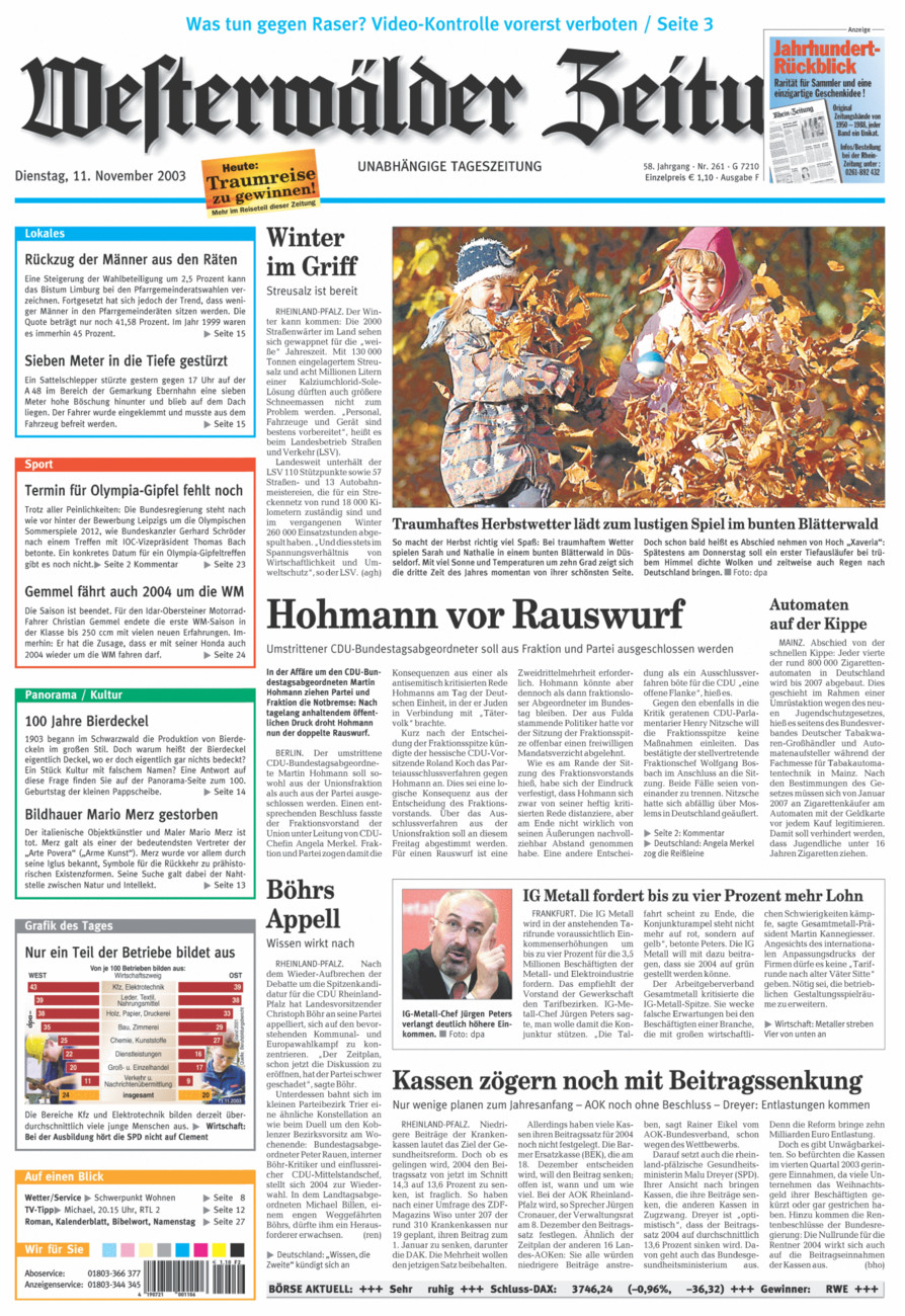 Westerwälder Zeitung vom Dienstag, 11.11.2003