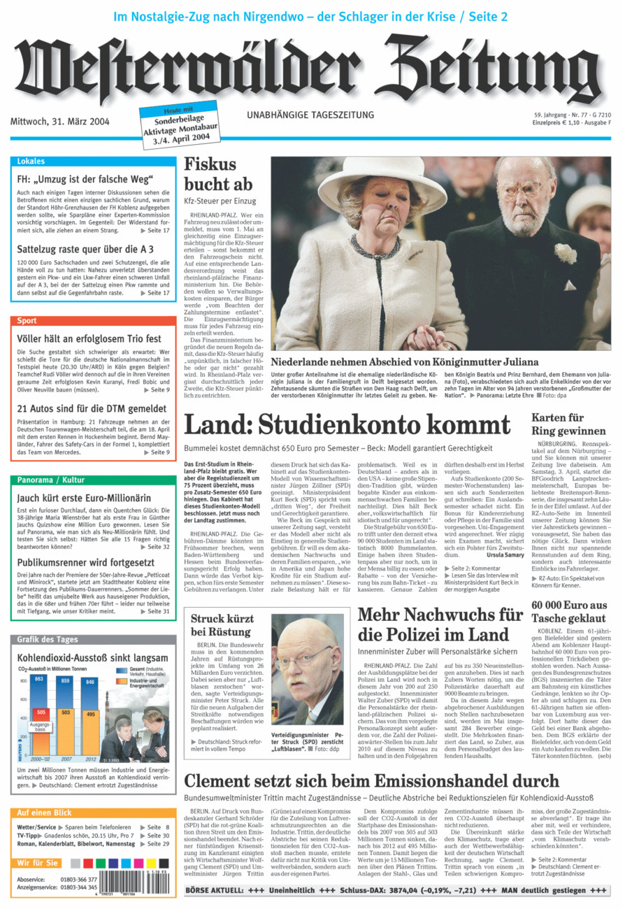 Westerwälder Zeitung vom Mittwoch, 31.03.2004