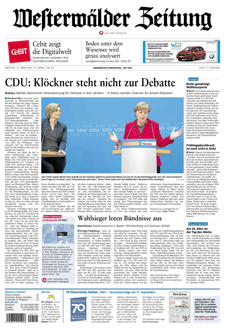 Westerwälder Zeitung vom Dienstag, 15.03.2016