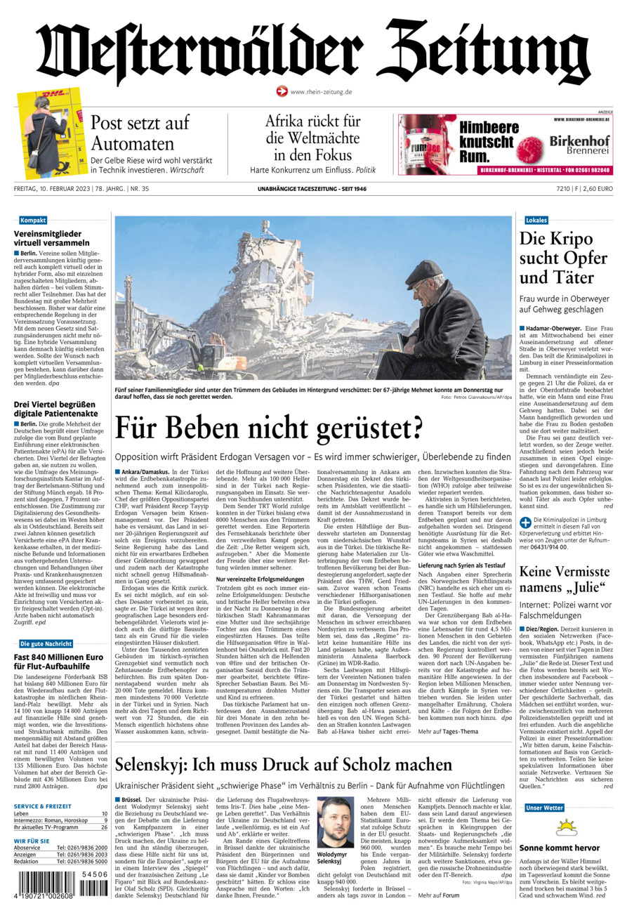 Westerwälder Zeitung vom Freitag, 10.02.2023