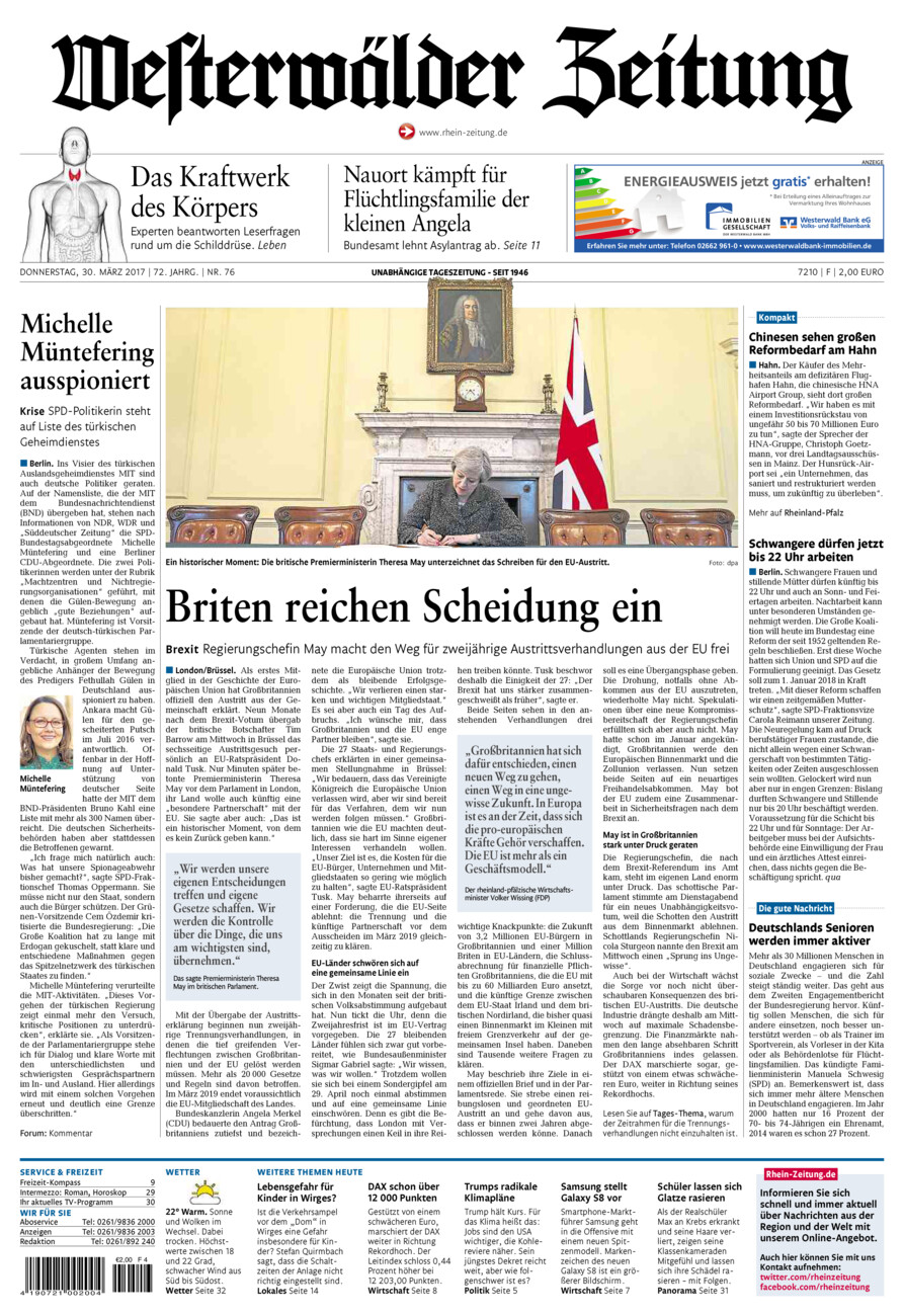 Westerwälder Zeitung vom Donnerstag, 30.03.2017