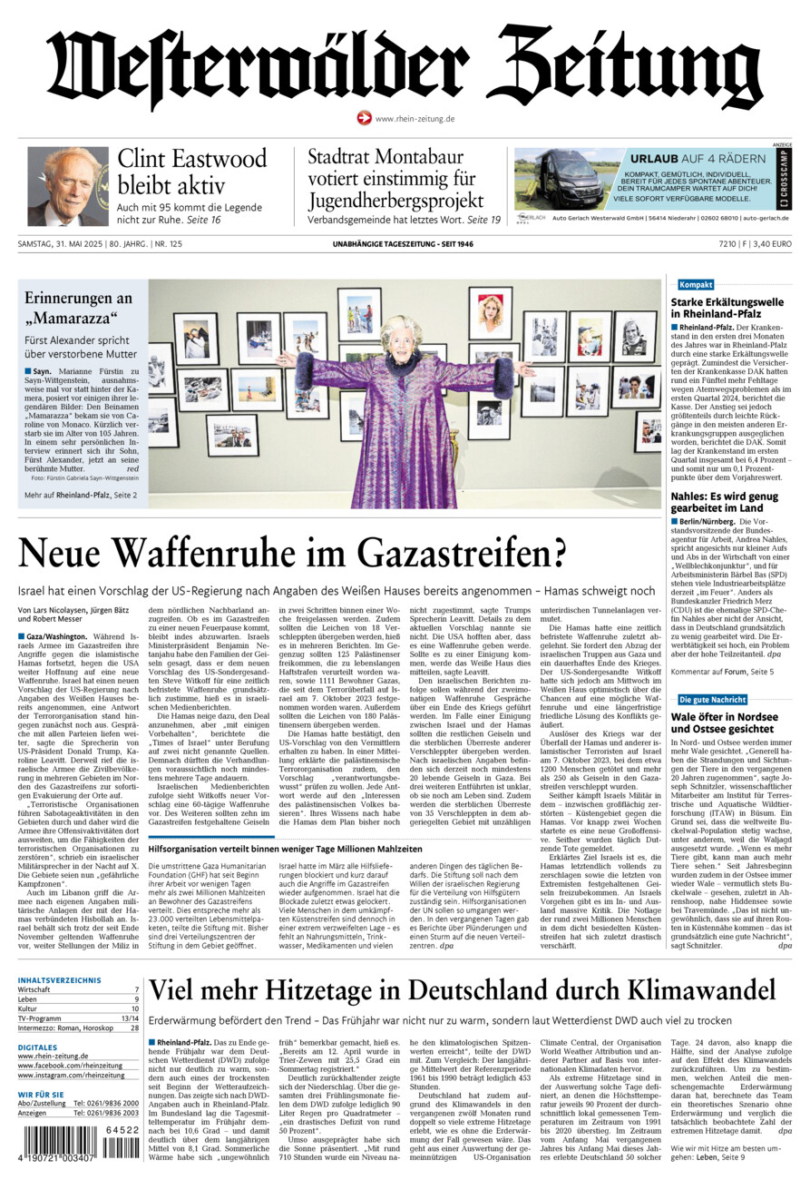 Westerwälder Zeitung vom Samstag, 31.05.2025