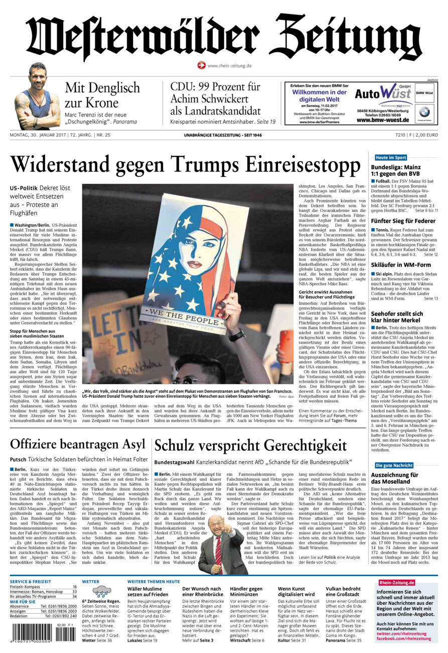 Westerwälder Zeitung vom Montag, 30.01.2017