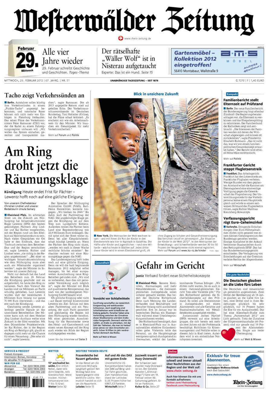 Westerwälder Zeitung vom Mittwoch, 29.02.2012