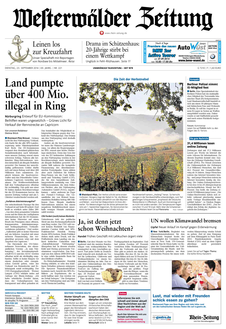 Westerwälder Zeitung vom Dienstag, 23.09.2014