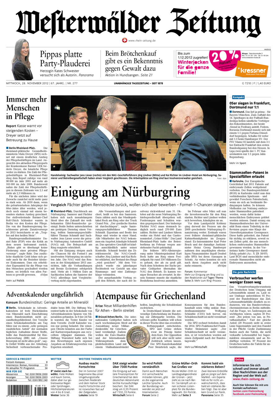 Westerwälder Zeitung vom Mittwoch, 28.11.2012