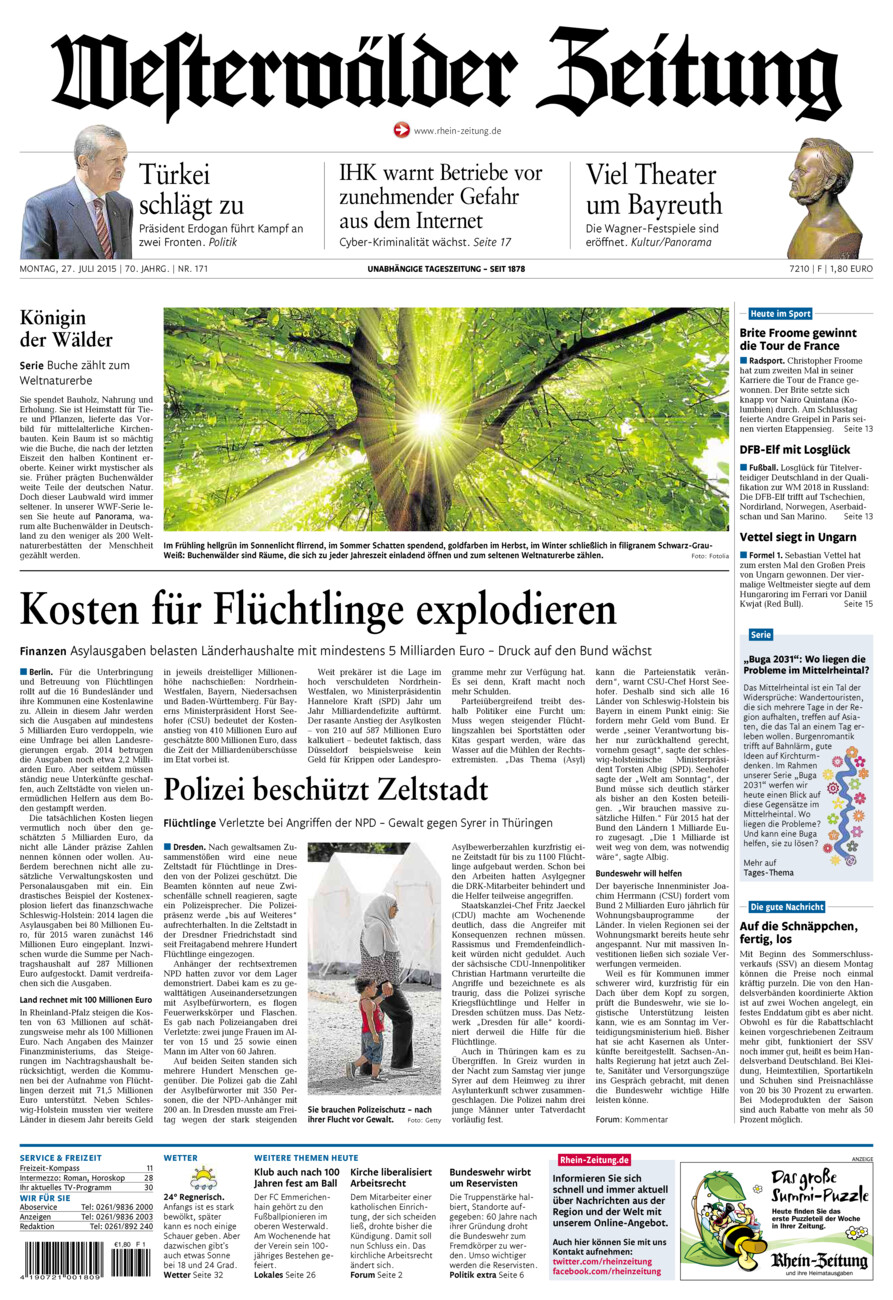 Westerwälder Zeitung vom Montag, 27.07.2015