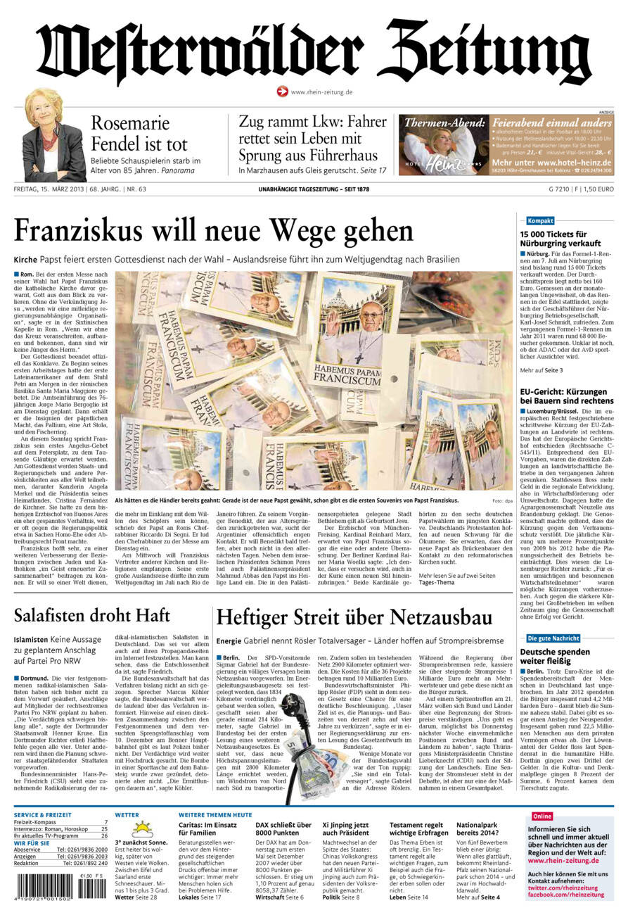 Westerwälder Zeitung vom Freitag, 15.03.2013