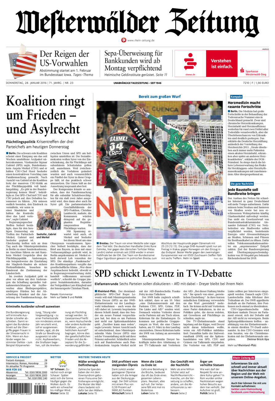 Westerwälder Zeitung vom Donnerstag, 28.01.2016