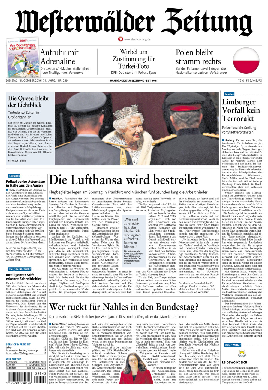Westerwälder Zeitung vom Dienstag, 15.10.2019