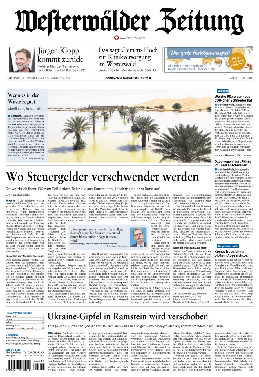 Westerwälder Zeitung vom Donnerstag, 10.10.2024