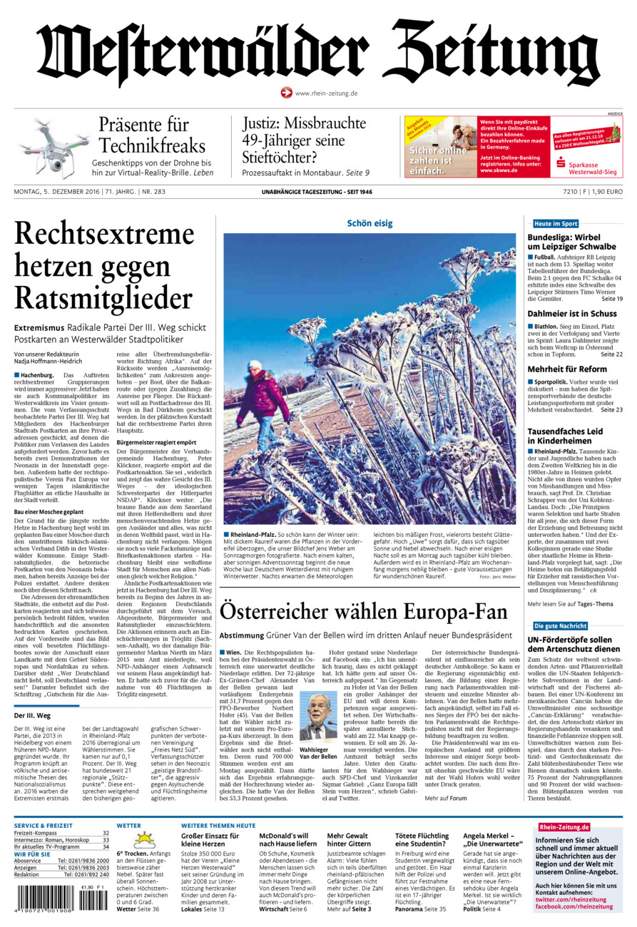 Westerwälder Zeitung vom Montag, 05.12.2016