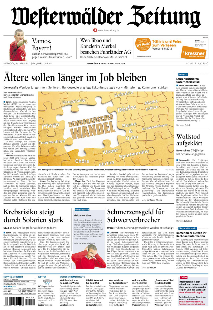 Westerwälder Zeitung vom Mittwoch, 25.04.2012