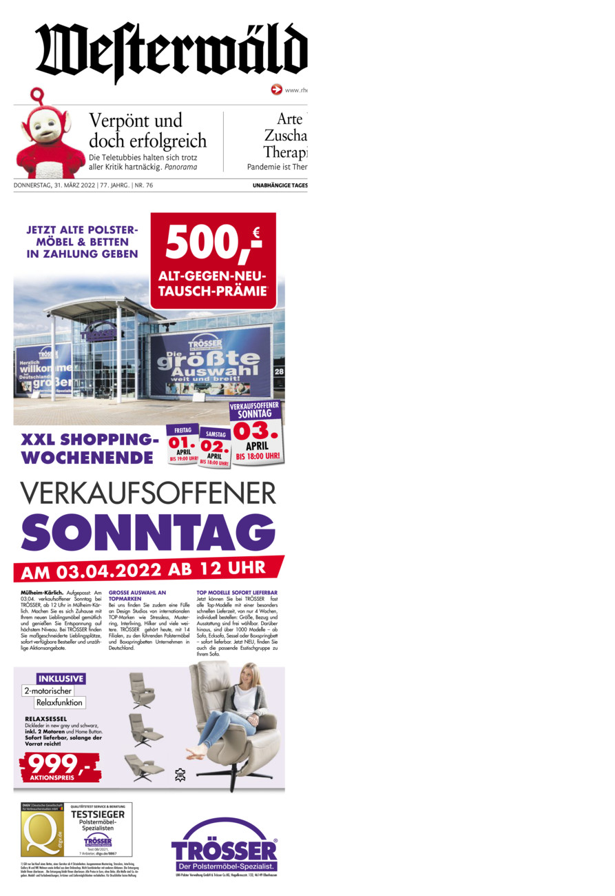 Westerwälder Zeitung vom Donnerstag, 31.03.2022