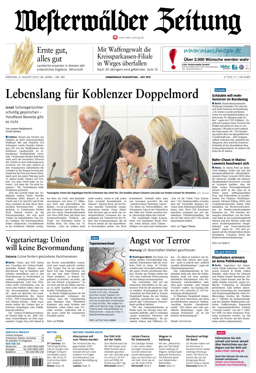 Westerwälder Zeitung vom Dienstag, 06.08.2013